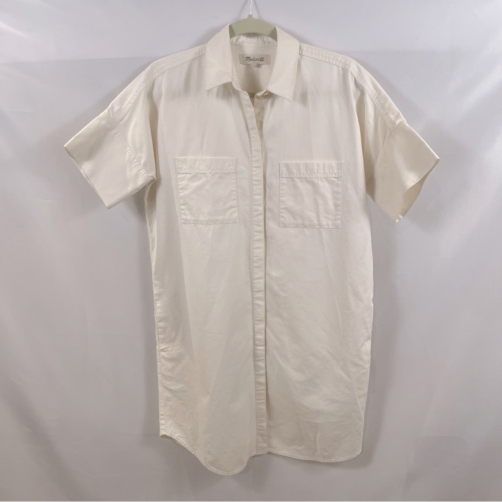 *SOLD* Madewell white shirt dress, mini shirt sleeve button up